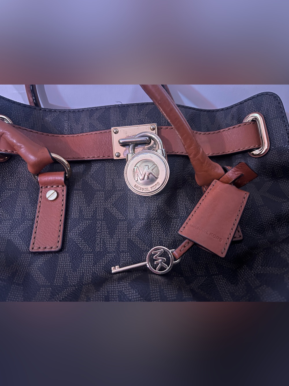 Michael Kors Black and Brown Shoulder Bag with Gold Accents